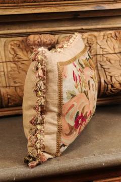 Pillow Made from a 19th Century French Tapestry with Floral D cor and Tassels - 3472557