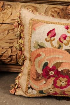 Pillow Made from a 19th Century French Tapestry with Floral D cor and Tassels - 3472558