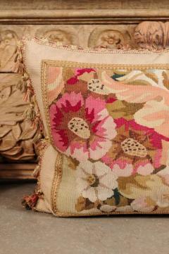 Pillow Made from a 19th Century French Tapestry with Floral Decor and Tassels - 3461667