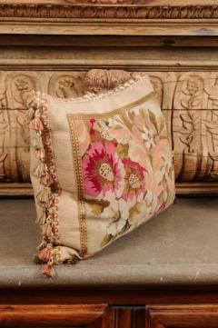Pillow Made from a 19th Century French Tapestry with Floral Decor and Tassels - 3461820