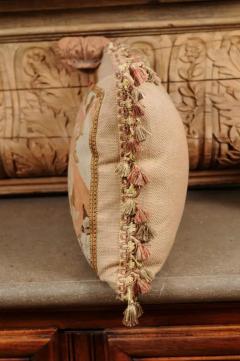 Pillow Made from a 19th Century French Tapestry with Floral Decor and Tassels - 3461832