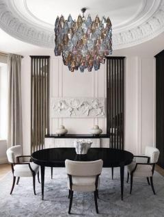 Pink Iridescent and Clear Oval Shaped Poliedri Chandelier 1955 - 2157179