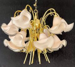 Pink Murano Glass Tulip Form Brass Chandelier - 2933553