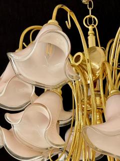 Pink Murano Glass Tulip Form Brass Chandelier - 2933554