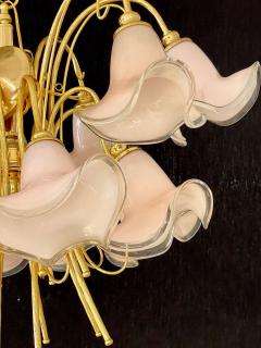 Pink Murano Glass Tulip Form Brass Chandelier - 2933555