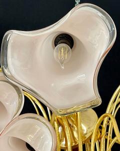 Pink Murano Glass Tulip Form Brass Chandelier - 2933558