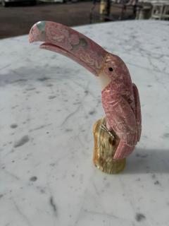 Pink Quartz Stone Toucan Parrot on Onyx Tree Stump - 4519026