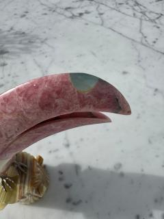 Pink Quartz Stone Toucan Parrot on Onyx Tree Stump - 4519081
