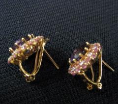 Pink Sapphire Amethyst Diamond Earrings 18k YG - 150415