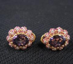 Pink Sapphire Amethyst Diamond Earrings 18k YG - 150416
