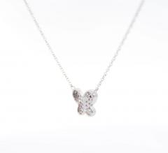Pink Sapphire and Diamond Butterfly 14K White Gold Floating Pendant Necklace - 3513040