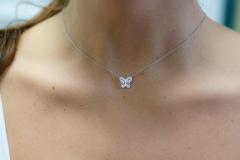 Pink Sapphire and Diamond Butterfly 14K White Gold Floating Pendant Necklace - 3513093