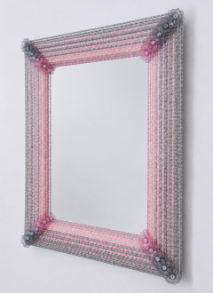 Pink and Grey Rectangular Venetian Murano Glass Mirror - 4804850