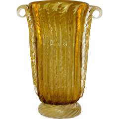 Pino Signoretto Pino Signoretto Romantic Italian Ribbed Murano Glass Vase Worked with Pure Gold - 329413