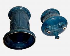 Planter with column in blue glazed earthenware St Amand France circa 1880 1900 - 4477228