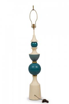 Plaster Harlequin Balustrade White and Blue Painted Table Lamp - 4163036
