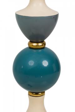 Plaster Harlequin Balustrade White and Blue Painted Table Lamp - 4163040