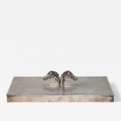 Plated Silver Box with Double Horse Head Decoration by Hermes Italy c 1955 - 4211809
