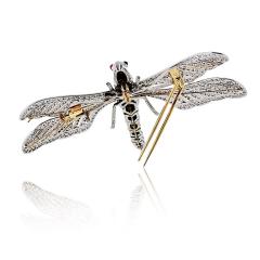 Platinum 18K White Gold Diamond Dragonfly With Ruby Eyes Brooch - 4245640