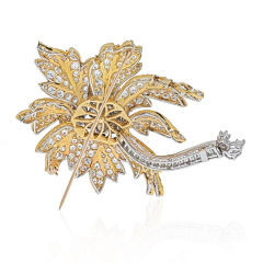 Platinum 18K Yellow Gold 22 Carat Diamond Flower Brooch - 3843451