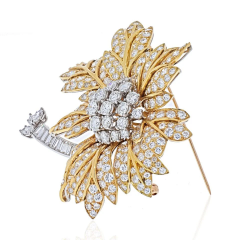 Platinum 18K Yellow Gold 22 Carat Diamond Flower Brooch - 3843452