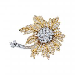 Platinum 18K Yellow Gold 22 Carat Diamond Flower Brooch - 3845591