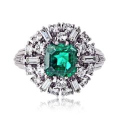 Platinum 2 carat Green Emerald and Diamond Ring - 4553378