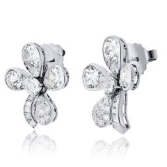 Platinum 4 Leaf Clover Style 8 67cts Old Euro Diamond Earrings - 4648713