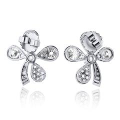 Platinum 4 Leaf Clover Style 8 67cts Old Euro Diamond Earrings - 4648714