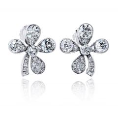 Platinum 4 Leaf Clover Style 8 67cts Old Euro Diamond Earrings - 4649416