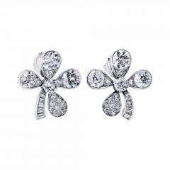 Platinum 4 Leaf Clover Style 8 67cts Old Euro Diamond Earrings - 4649417