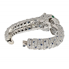 Platinum 40 00cttw Diamond And Sapphire Estate Panthere Bracelet - 3909488