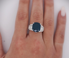 Platinum 7 52 Carat Cushion Cut Blue Sapphire and Diamond Engagement Ring - 3730430