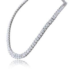 Platinum 79 26cttw Emerald Cut Diamond GIA Necklace - 4762170