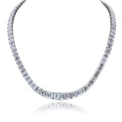 Platinum 79 26cttw Emerald Cut Diamond GIA Necklace - 4762510