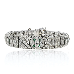 Platinum Art Deco 8 50cttw Diamond And Emerald Bracelet - 3747373