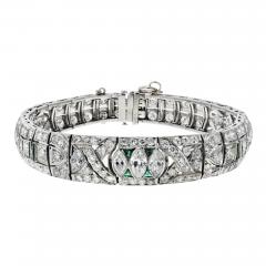 Platinum Art Deco 8 50cttw Diamond And Emerald Bracelet - 3751236