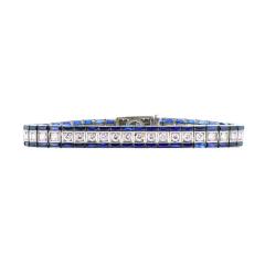 Platinum Art Deco Diamond Blue Stone Bracelet - 4715124