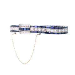 Platinum Art Deco Diamond Blue Stone Bracelet - 4715125