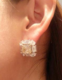 Platinum Colored Diamond and Diamond Ear Studs 12 72 Carat Total Diamond Weight - 2600566