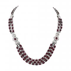 Platinum Diamond And Ruby Deco Style Necklace - 4391768