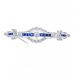 Platinum Diamond And Sapphire Old European Cut Brooch - 4596878