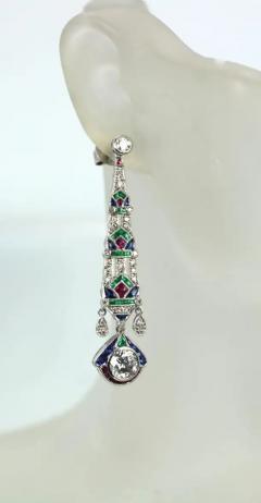 Platinum Diamond Sapphire Emerald Ruby Drop Earrings - 3448968