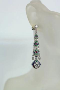 Platinum Diamond Sapphire Emerald Ruby Drop Earrings - 3448971