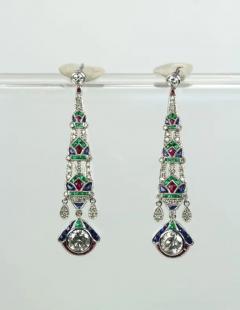 Platinum Diamond Sapphire Emerald Ruby Drop Earrings - 3448975