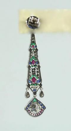 Platinum Diamond Sapphire Emerald Ruby Drop Earrings - 3448979