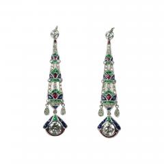 Platinum Diamond Sapphire Emerald Ruby Drop Earrings - 3493409