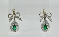 Platinum Emerald Diamond Bow Earrings - 3451373