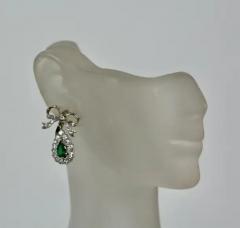 Platinum Emerald Diamond Bow Earrings - 3451380