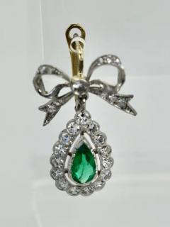 Platinum Emerald Diamond Bow Earrings - 3451392